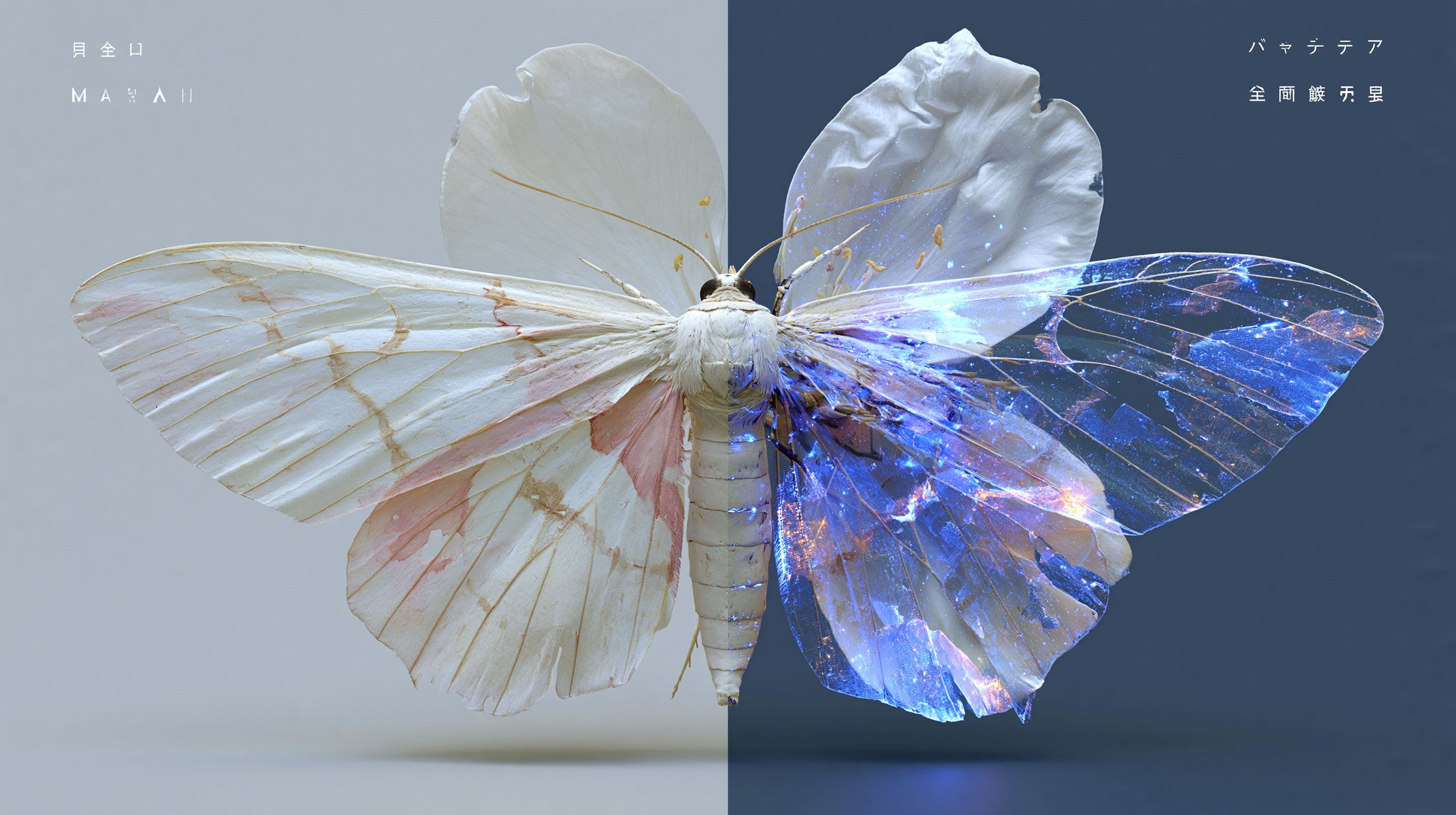 人間には見えない紫外線の模様が、蛾の視界にだけ浮かび上がる花を描いた抽象画